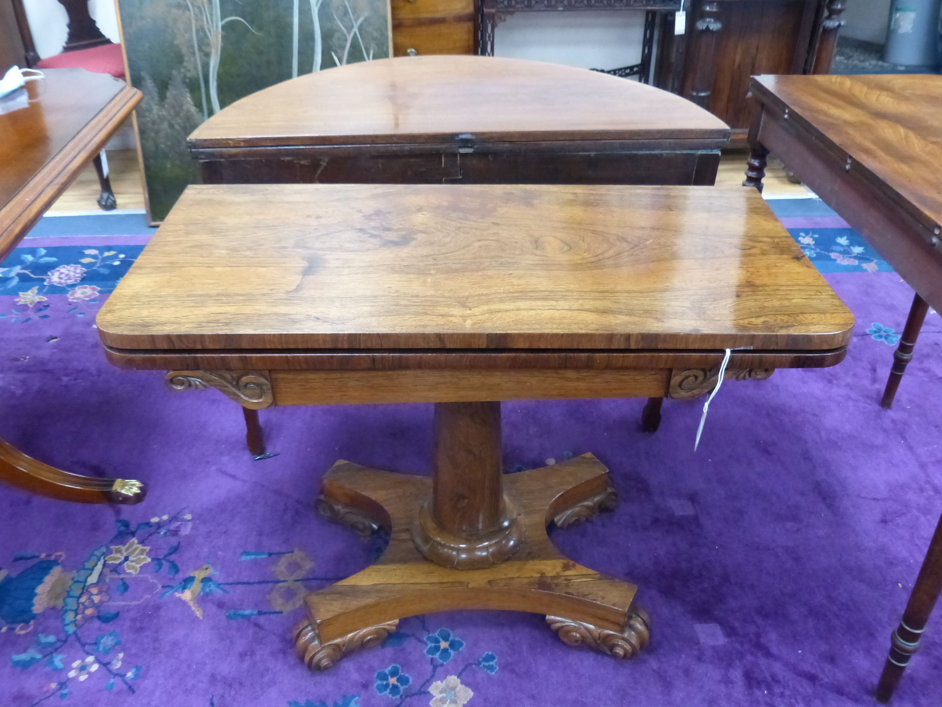 A Victorian rectangular rosewood folding card table, width 91cm, depth 45cm, height 67cm